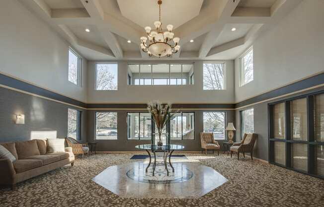 Regal lobby with tall ceiling and chandelier