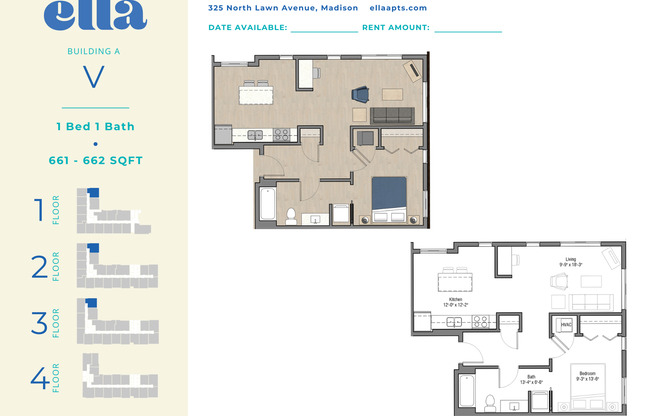 1 bed, 1 bath, 662 sqft, $1,350, Unit A125