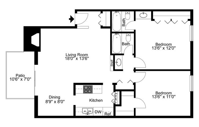 2 beds, 2 baths, 1,070 sqft, $1,700, Unit 70206