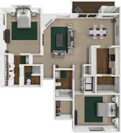 2 beds, 2 baths, 1,066 sqft, $1,195