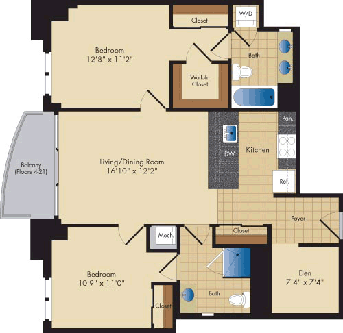 2 beds, 2 baths, 1,011 sqft, $3,897, Unit 1103
