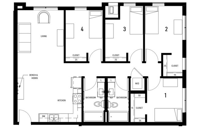4 beds, 2 baths, 1,192 sqft, $3,260, Unit 307