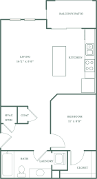 Studio, 1 bath, 619 sqft, $1,526
