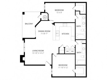 2 beds, 2 baths, 1,198 sqft, $1,360