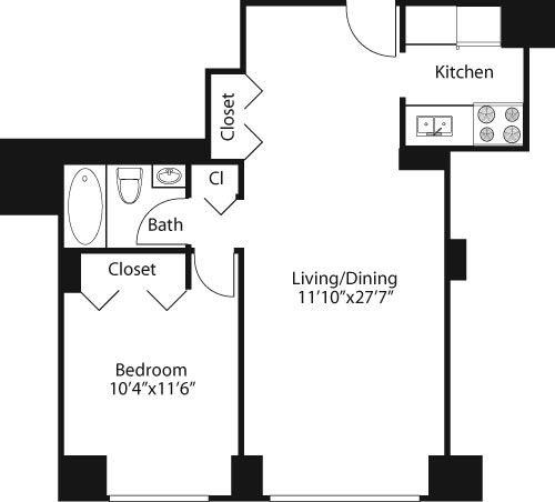 1 bed, 1 bath, 626 sqft, $5,124, Unit 24N