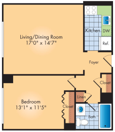 1 bed, 1 bath, 593 sqft, $1,595