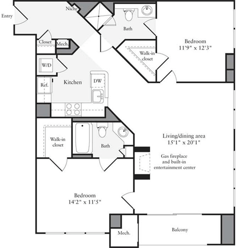 2 beds, 2 baths, 970 sqft, $3,811, Unit 0310