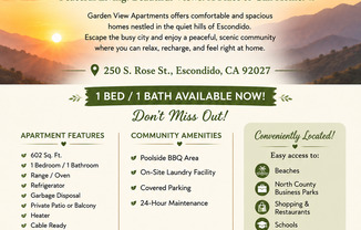 Experience comfortable living in a scenic setting at Garden View Apartments!