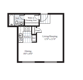 Studio, 1 bath, 483 sqft, $1,624