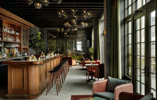 the bar at the lobby of the ace hotelat Book Tower, Detroit, MI