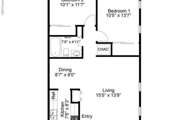 2 beds, 1 bath, 826 sqft, $810