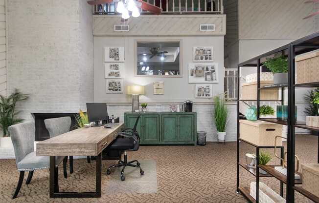 This is a picture of the leasing office with coffee bar at Canyon Creek in the Midtown neighborhood of Dallas, TX .