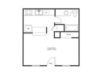 Studio, 1 bath, 395 sqft, $899