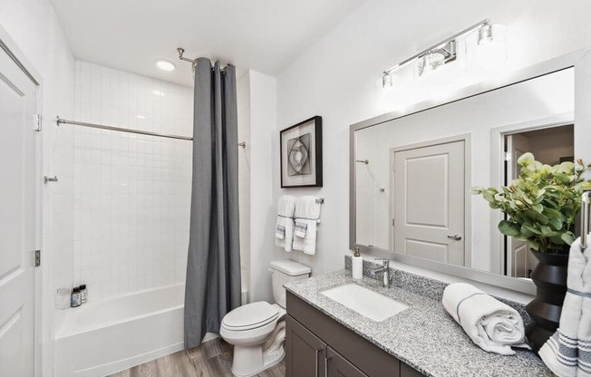 Model bathroom with large vanity