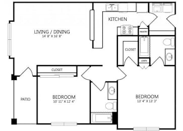 2 beds, 2 baths, 1,040 sqft, $1,480