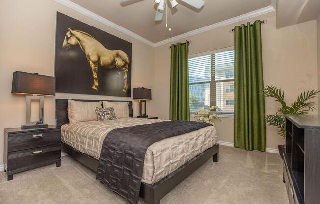 a bedroom with a large bed in a hotel room