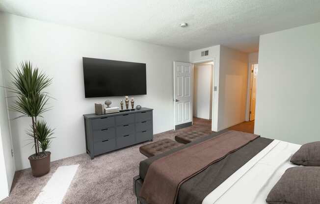 Bedroom With TV at Candlewyck Apartments, Kalamazoo