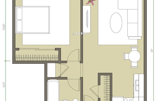 1 bed, 1 bath, 600 sqft, $895, Unit 1400 - 305
