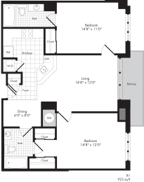 2 beds, 2 baths, 923 sqft, $2,370