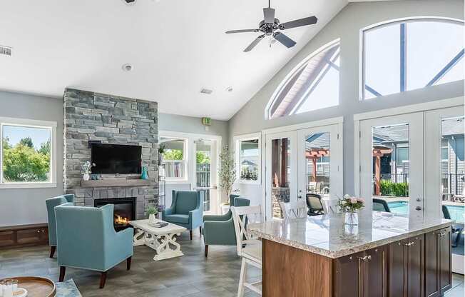 Clubhouse and kitchen at The Landing Apartments and Townhomes in Oregon City, Oregon