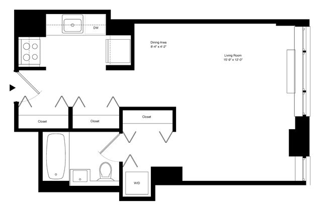 Studio, 1 bath, 483 sqft, $5,500, Unit 19L