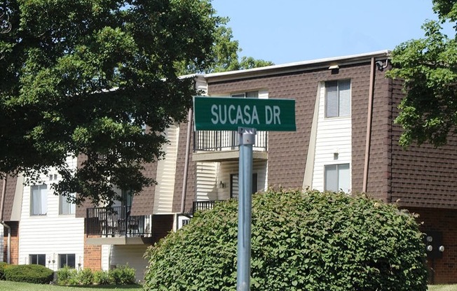 a street sign in front of a building