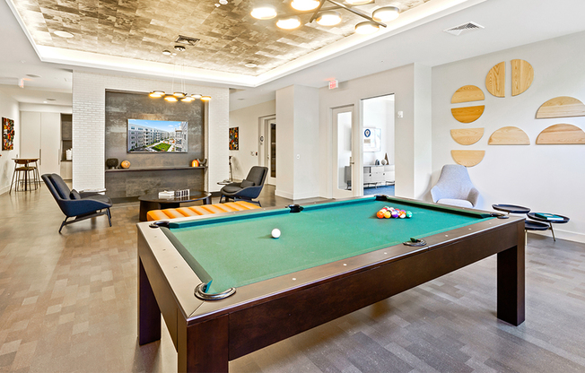 Expansive clubroom with billiards and HDTV