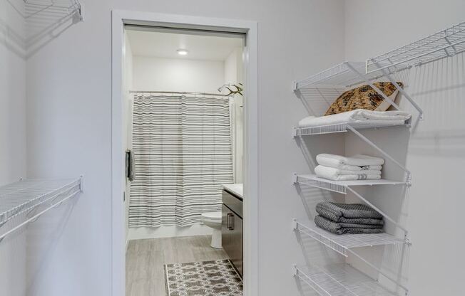 Flats closet with built in shelving and racks