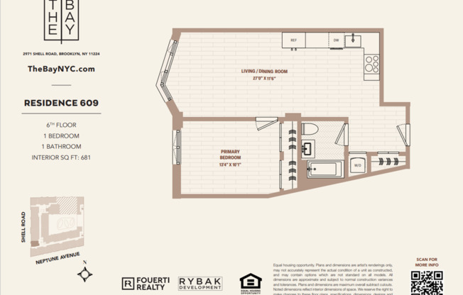 1 bed, 1 bath, $3,400, Unit APT. 609