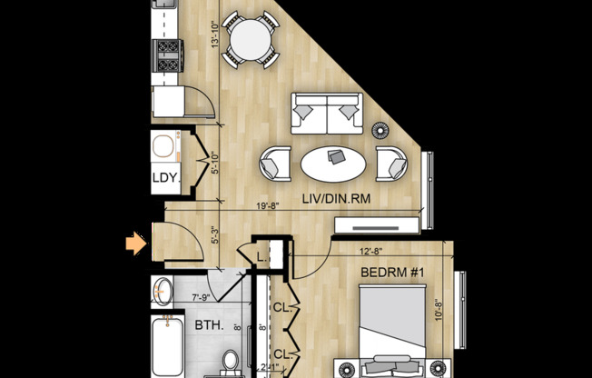 1 bed, 1 bath, 637 sqft, $1,900, Unit 312