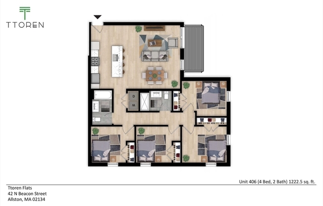 4 beds, 2 baths, 1,222 sqft, $6,100, Unit 306