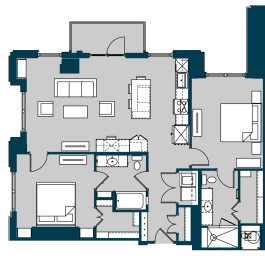 2 beds, 2 baths, 1,304 sqft, $2,519