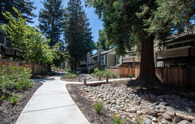 sidewalk between buildings