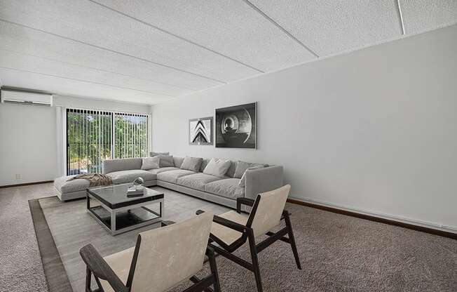 Model Classic Unit Living Room with Carpet at Elevate on Parkway, Burnsville, Minnesota