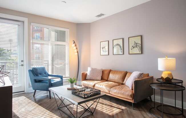 a living room with a couch and a coffee table