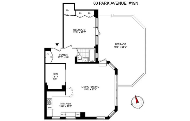1 bed, 1 bath, 900 sqft, $7,950, Unit 19N