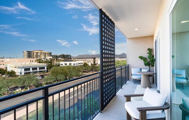 Private balcony spaces available with desert views, perfect for morning coffee or evening lounging .