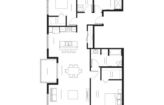 2 beds, 2 baths, 1,259 sqft, $2,300, Unit P201