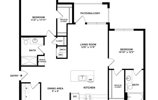 2 beds, 2 baths, 1,058 sqft, $1,744