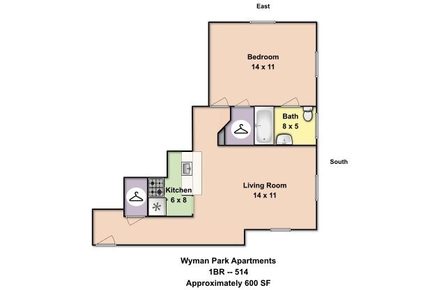 1 bed, 1 bath, 550 sqft, $1,500, Unit 514