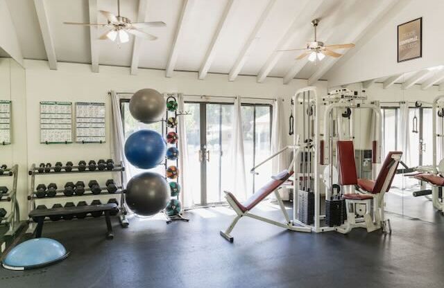 Fitness equipment in the gym at Cranbrook.