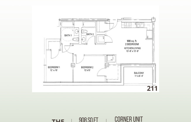 2 beds, 2 baths, 908 sqft, $3,500, Unit 952-211