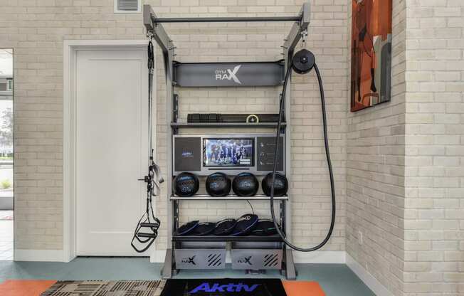 Fitness center with GYM Rax workout system at Morgan Ranch Apartments, Morgan Hill, 95037