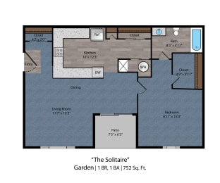 1 bed, 1 bath, 752 sqft, $1,325