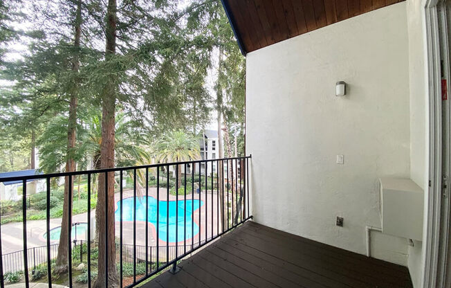 Balcony view  overlooking the swimming pool at Castlewood, Walnut Creek, CA