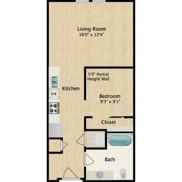 Studio, 1 bath, 544 sqft, $1,510