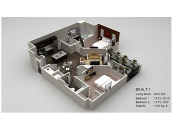 2 beds, 2 baths, 1,170 sqft, $1,760