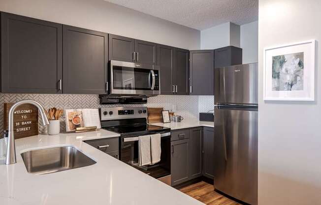 Stainless steel appliances at 15 Bank Apartments in White Plains, NY 10606