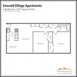 2 beds, 1 bath, 837 sqft, $1,185