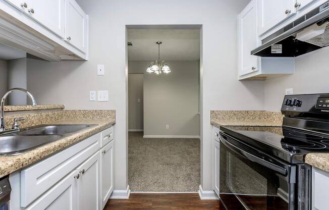 a kitchen with a stove and a sink